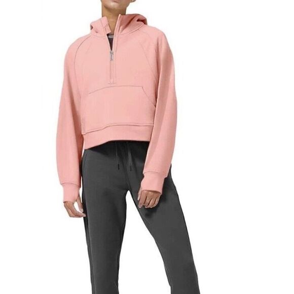 LASLULU Women's Size Small Pink 1/2 Zip Pocketed Cropped Hoodie - Picture 13 of 15